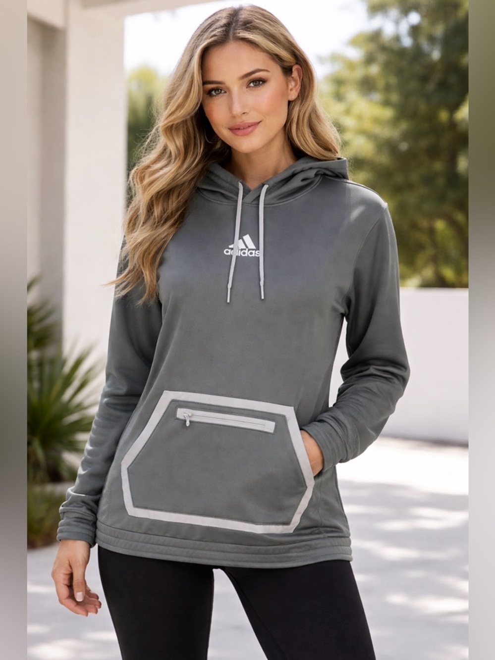 NWT adidas Women's Logo Hoodie Gray Medium Hooded Pullover